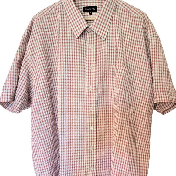 Men's 3X BLACK ICE red, blue and white plaid, short sleeve seersucker shirt - Picture 3 of 7